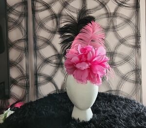 Elegant Pink and Black Feathered Fascinator